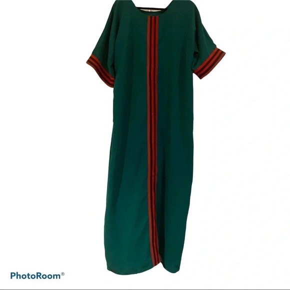 Vintage Runway  Luxury Fashion Red green kaftan dress Sz L - Picture 3 of 16